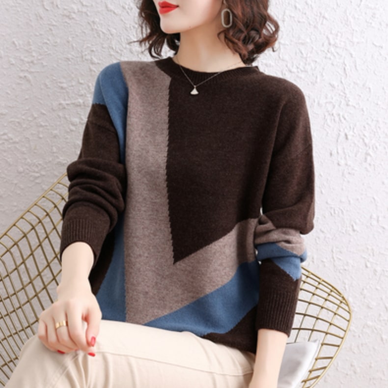 トップス カットソー ニットソー セーター 袖あり 長袖 ブラウン グレー ネイビー 2XL 3XL 4XL 5XL カジュアル 上品 おしゃれ 主役級 存在感 冬 10代 20代 30代 個性的