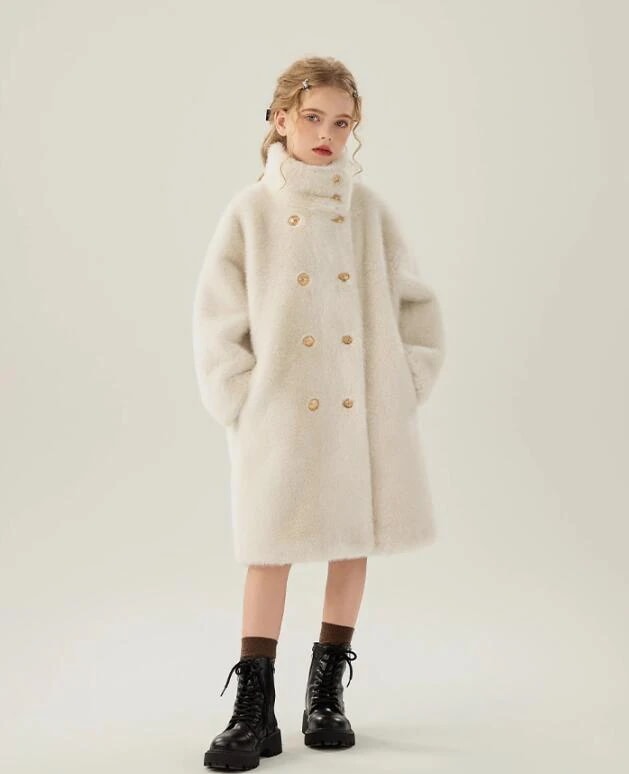完売続出の一品！可愛い おしゃれ 女の子ロング丈コート 子供ジャケット 立ち襟 ロング丈 ボア あったか 保温 防寒対策 新着 秋冬 お出かけ アウター 普段着 通勤 パーティー ファーコート フェイ