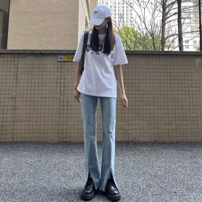 パンツ ストレートパンツ デニムパンツ ロング ロング丈 ストレート スリット ファスナー 綿 ポリエステル シンプル カジュアル 大人 おしゃれ かっこいい アジアン エスニック 個性的 クール