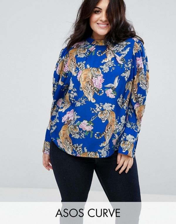 ASOS エイソス レディース 大きめサイズ ゆったりサイズ 送料無料 Multi CURVE Top With Extreme Sleeve in Floral Tiger