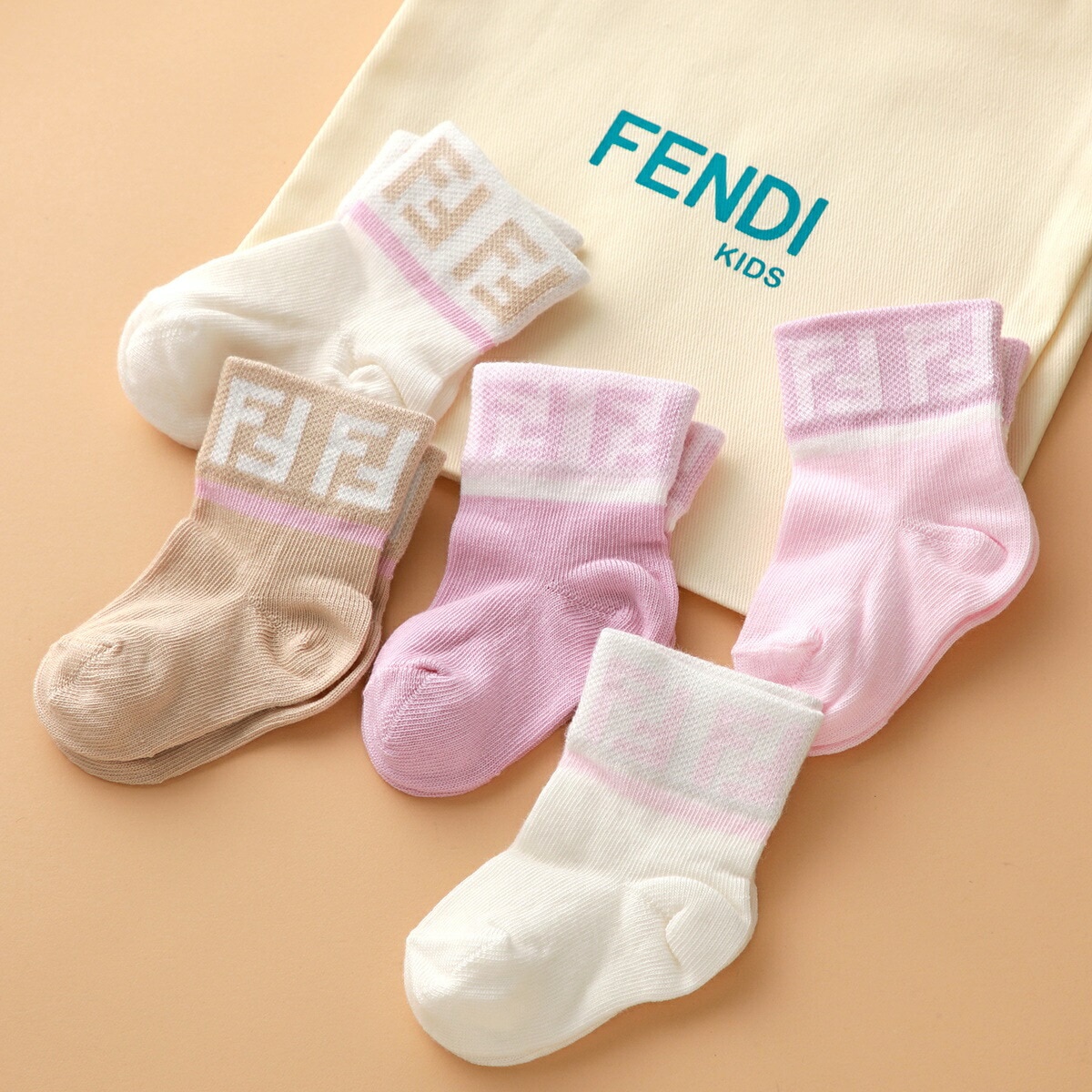 FENDI KIDS フェンディ キッズ ベビーソックス BFN038 ASQV ガールズ 5点セット FFロゴ ズッカ柄 靴下 F1PMK/MULTICOLOR