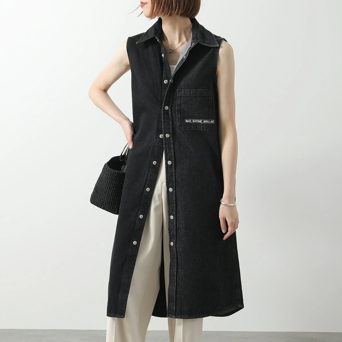 MM6 KIDS エムエムシックス メゾンマルジェラ キッズ ワンピース M60755 MM04R レディース ガールズ デニム ツートン ベスト ジレ ノースリーブ ロゴ M602 【mega】