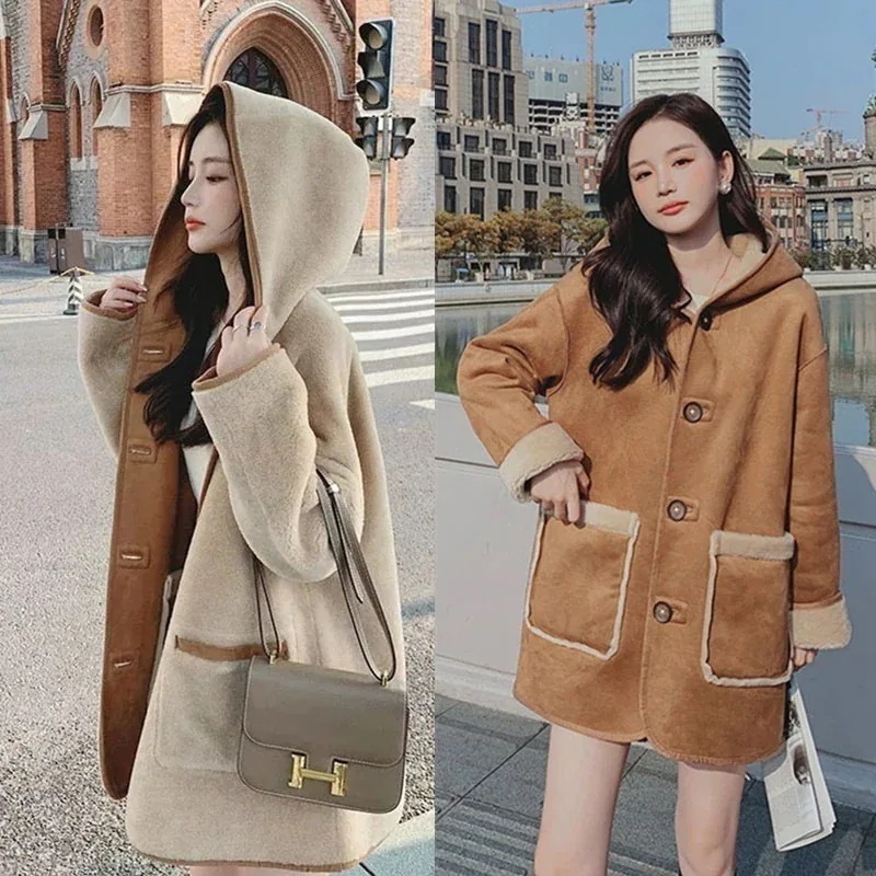 【リバーシブル】 ラムズウール 両面で着られる コート 厚手 裏起毛 ファーコート フード付き パーカー アウター ムートン メガ割30%までに制限