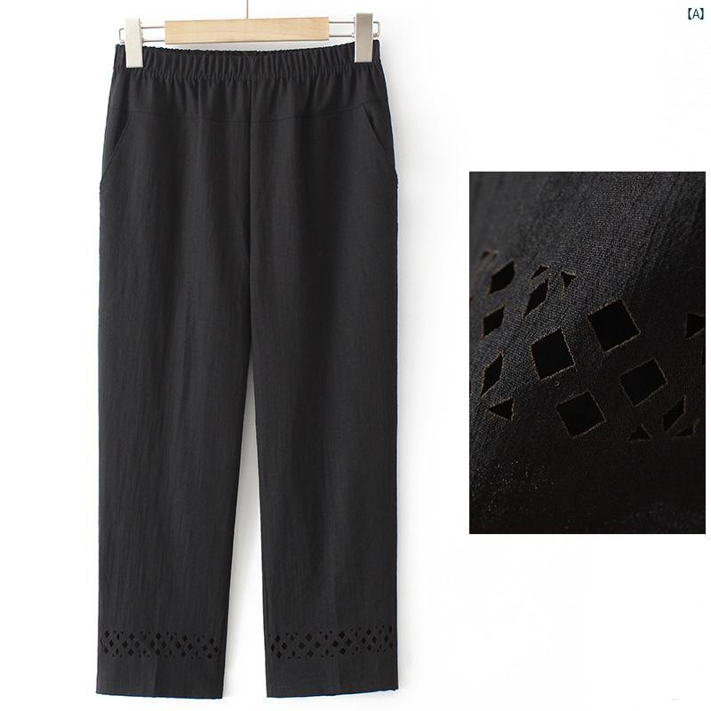 レディース ファッション おしゃれ 春夏 秋　冬 大人 上品 高級 マダム プレゼント 敬老日　おばあちゃん 夏用 パンツ 薄手 コットン 麻 ハイウエスト パンツ高 クロップドパンツ