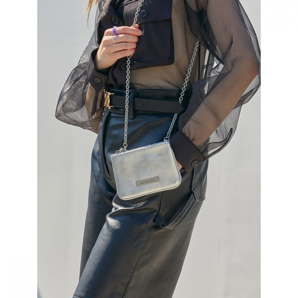 (Monsac) モナック牛革プチバッグベティミニシルバー AL19-2303-SI