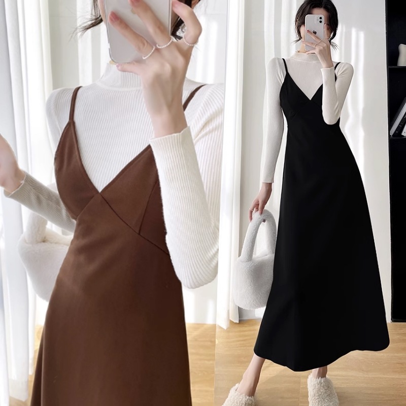 ワンピース フレアワンピース ミモレ ミモレ丈 Vネック フレア Aライン 切り替えデザイン レイヤード ファスナー かわいい 大人可愛い きれいめ シンプル カジュアル 大人 上品 おしゃれ お洒落