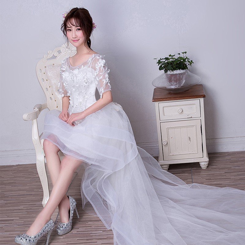 ウエディングドレス エンパイア 安い 半袖 トレーンドレス 結婚式 前ミニ ウェディングドレス 二次会 ロングドレス 花嫁 パーティードレス 披露宴 ブライダル 17,086円