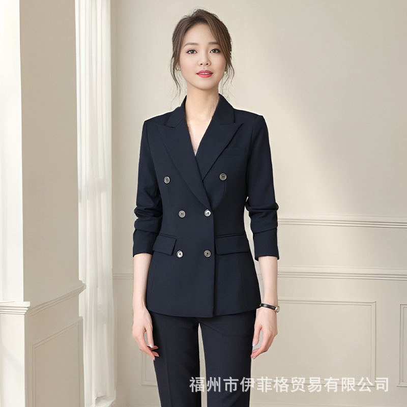 女性のための青と黑のスーツスーツ2024春と秋のファッションスリムスーツジャケット販売販売顧客home 1000-色 r n1001- 青と黑のスーツ r n1002- 青と黑のズボン r n100