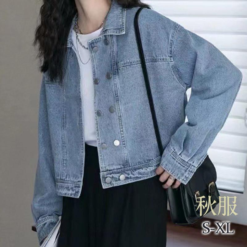デニムジャケット レディース Gジャン 小さめ ジャケット アウター 羽織 ダブルボタン ゆったり カジュアル 着痩せ 無地 シンプル 通勤 おしゃれ
