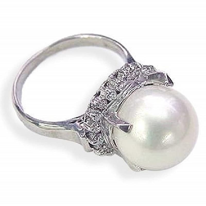 SV本貝パールリング 11ミリ珠キュービックジルコニア取り巻き