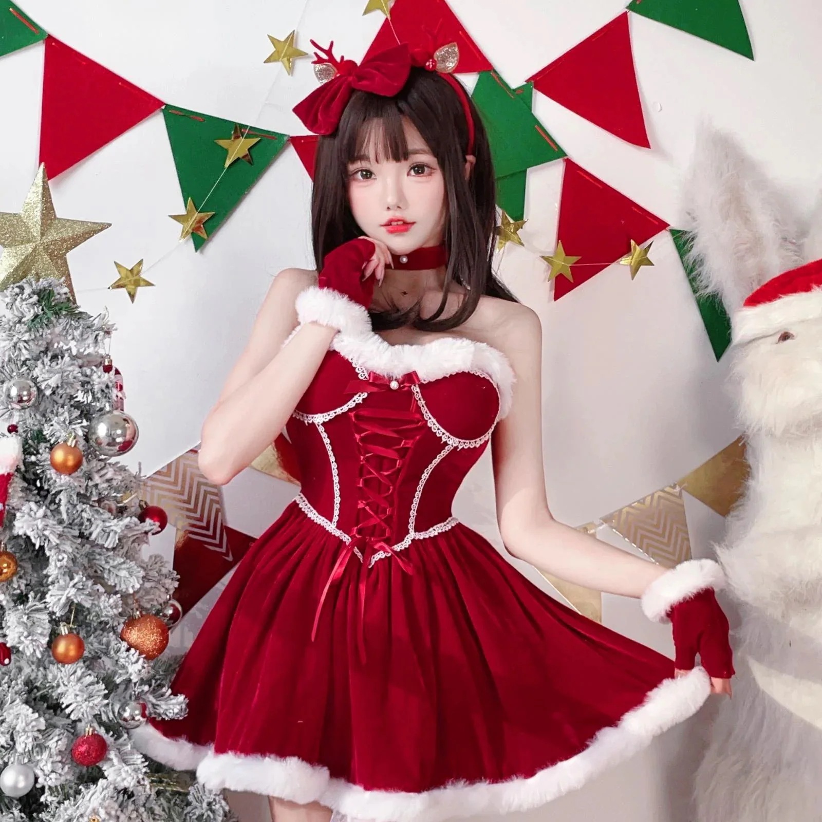 25大人気急速発送無料 25 赤 ロリータ サンタ ドレスクリスマス 服 デート 服