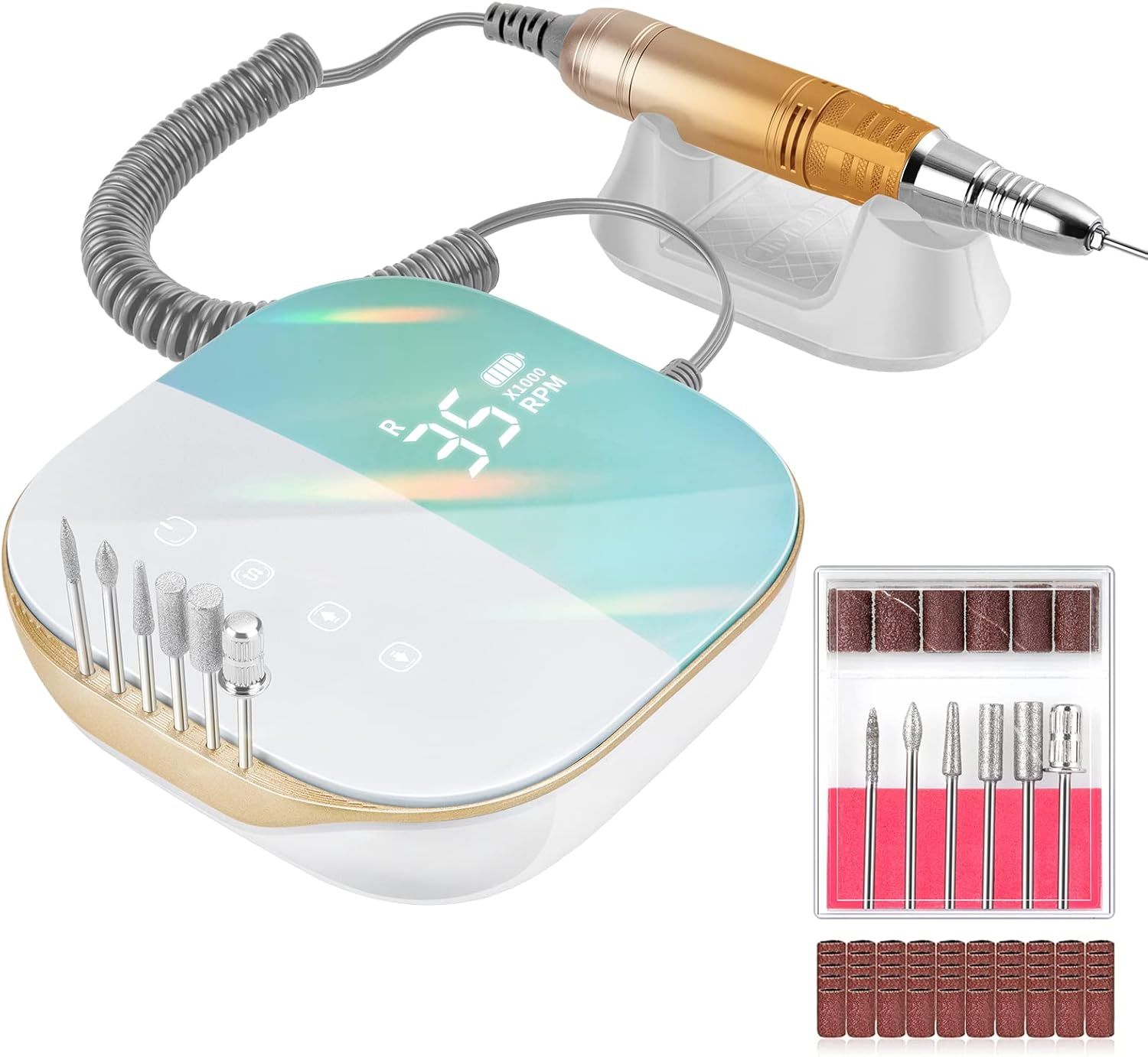 充電式ネイルマシン ネイルマシン ネイルマシーン ネイルマシーン 電動ネイル マシン 電動ネイルマシン プロ 充電式 タッチパネル搭載 LCDディスプレイ 35000RPM スピード調整 多機能ビット