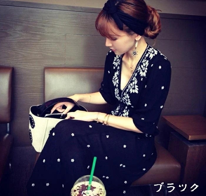 ハワイ リゾートワンピ 大人 マキシワンピ 刺繍 マキシ ワンピース 大きいサイズ 夏ワンピ リゾート ハワイ リゾート レディース 民族 Vネック【SMLXL2XL3XL4XL5XL】 黒 青 白