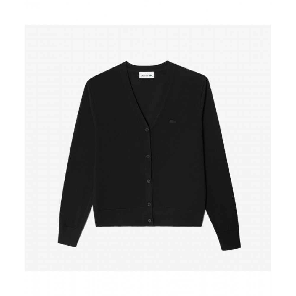 LACOSTE レディース Vネックソフトウールカーディガン [ブラック]