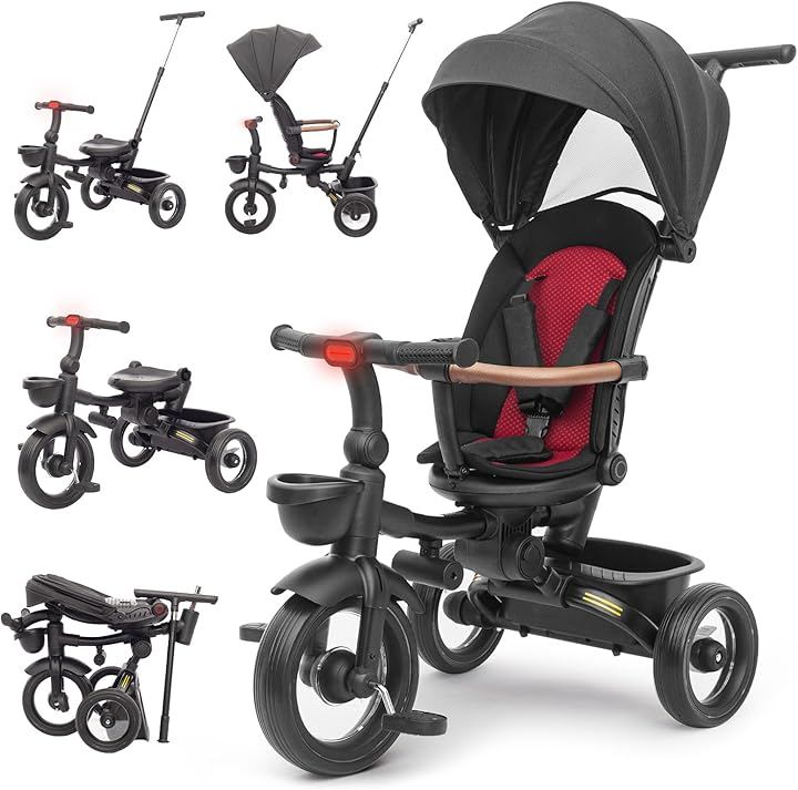 子供用三輪車 7in1 折りたたみ 手押し棒 おしゃれ シートベルト付き 調整可能 コンパクト 乗用玩具 キッズバイク おもちゃ プレゼント お祝い (ブラック)