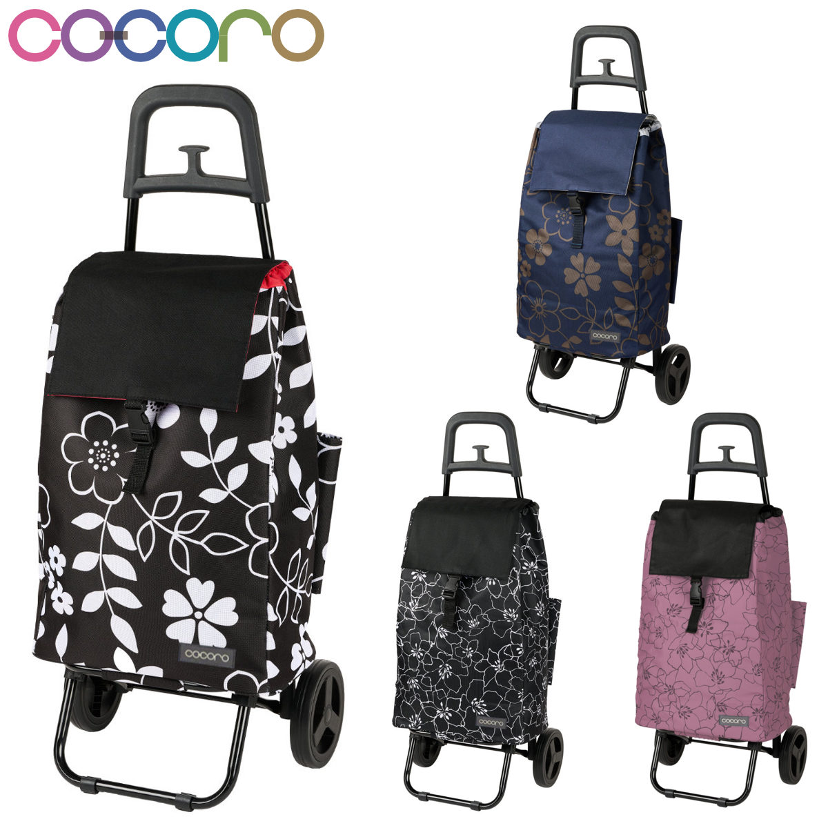 ショッピングカート cocoro 花柄 折りたたみ おしゃれ 大容量 軽い 保冷 キャリーカート 2輪 買い物 保温 バッグ キャリー ショッピング 軽量 クーラーバッグ 保冷バッグ カート