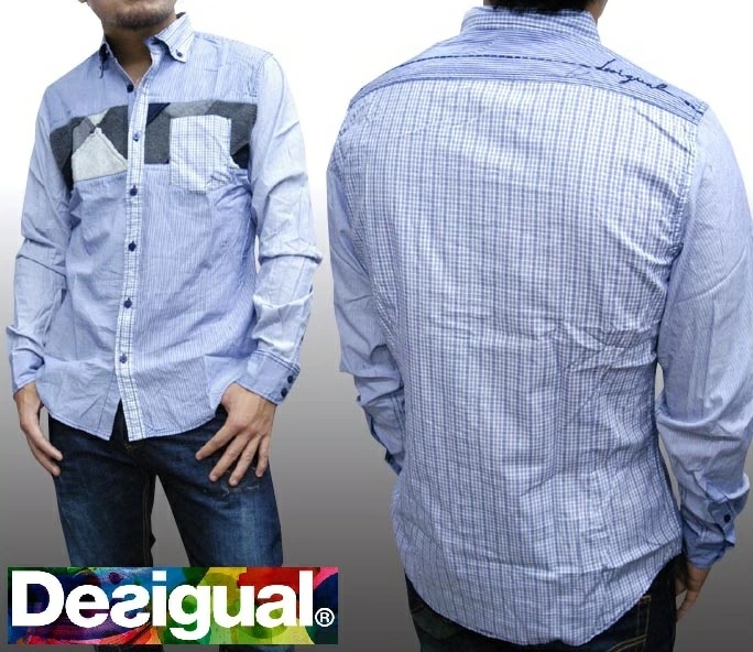 デシグアル Desigual メンズ シャツ ライトブルー 26C1251 長袖 パッチワーク ボタンシャツ スペイン セレカジ ヨーロピアン ファッション インポート ブランド アメカジ セレブ カ