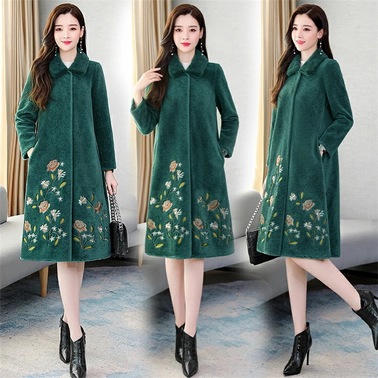 刺繍コート レディース 秋冬 ファーコート ロング丈 フェイクファー 体型カバー オーバーコート ファーアウター お洒落 上品 毛皮コート レディース 秋冬 ファーコート ロング丈 フェイクファー 体