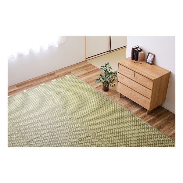 PP柄上敷 ルイス い草風 水洗い可 江戸間8帖 約348×352cm グリーン 81961980