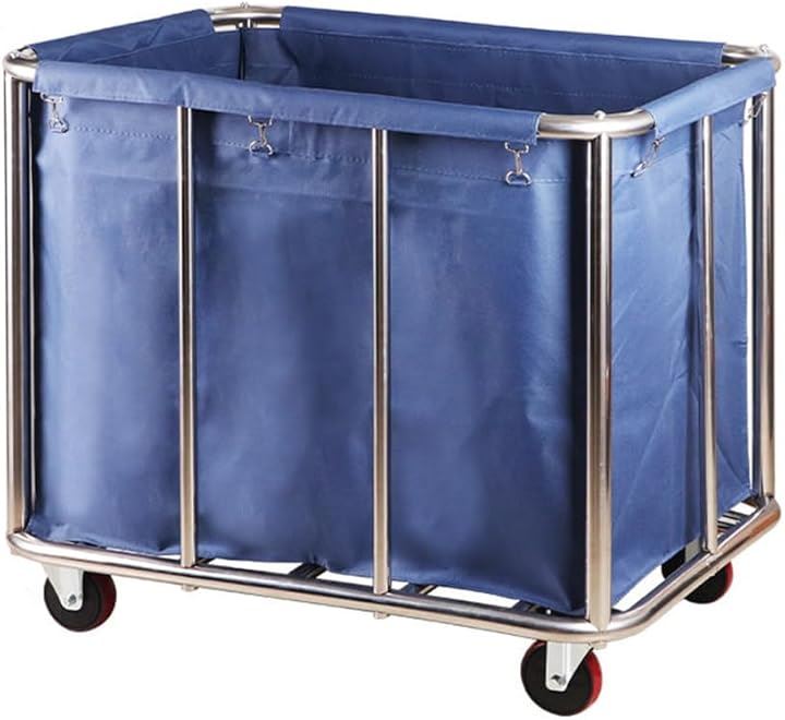 清掃カート ホテルリネンカート 90x65x80cm 耐荷重150kg キャスター付き ステンレス製 防水オックスフォードバッグ (ブルー, 90x65x80 センチメートル)