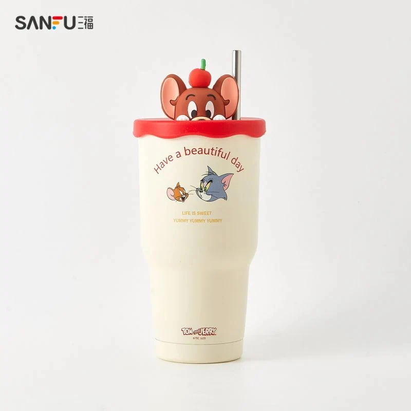 三福猫とネズミのデスクトップステンレスカップ900mlアニメファッションカップ保温カップ8299