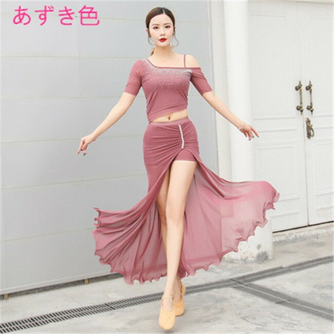 4色入荷 上下セット　ベリーダンス衣装 舞台服　演出用　レッスン着 ステージ衣装練習用　レッスン　トップス+ズボン 2点セット ブルー　ステージ衣装練習用 ベリーダンス ステージ衣装　イベント ロ