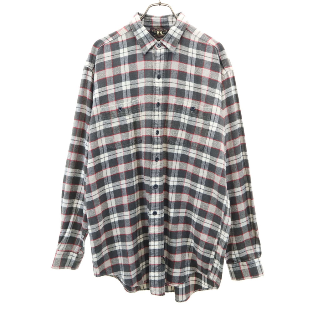 90s 赤3星 オールド 初期タグ チェック 長袖 シャツ L グレー系 RALPH LAUREN メンズ