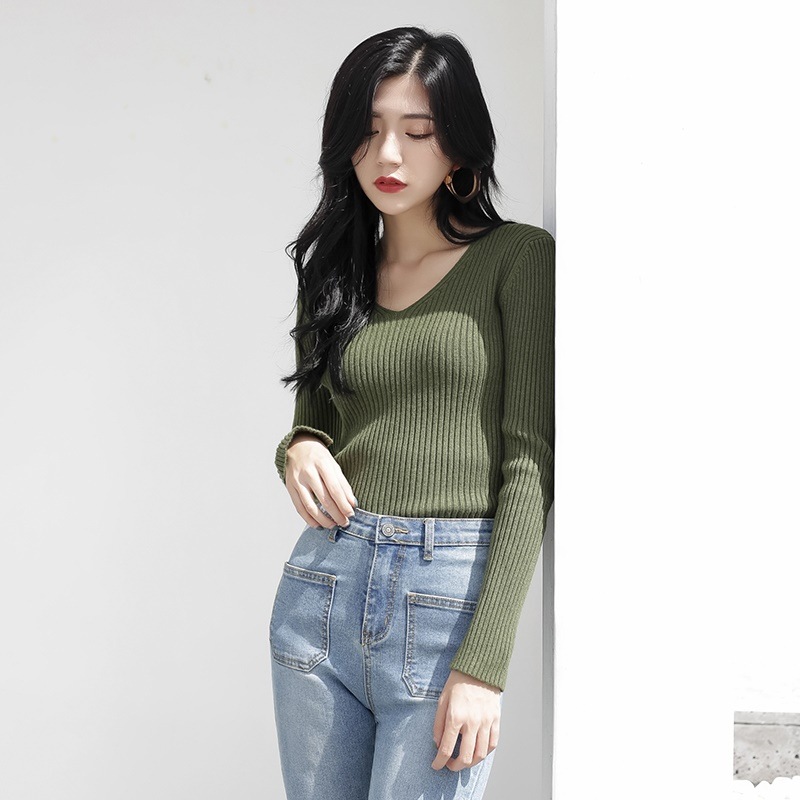 Vネックリブニット 0122t