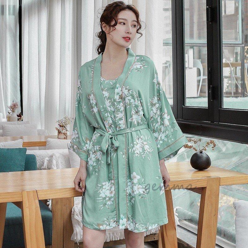 パジャマ 3点セット 花柄 キャミ パジャマ ショートパンツ ルームウェア レディース 春夏 前開き 長袖ガウン ネグリジェ 女性 部屋着 寝巻き30%までに制限