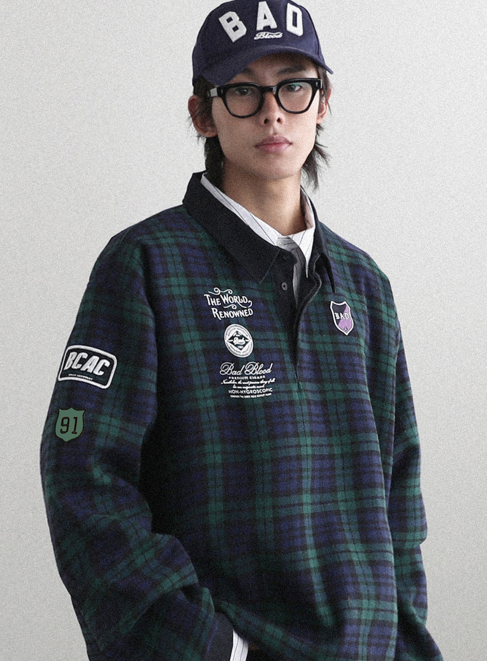 【BADBLOOD】 CLASSIC CHECK RUGBY SHIRT : GREEN