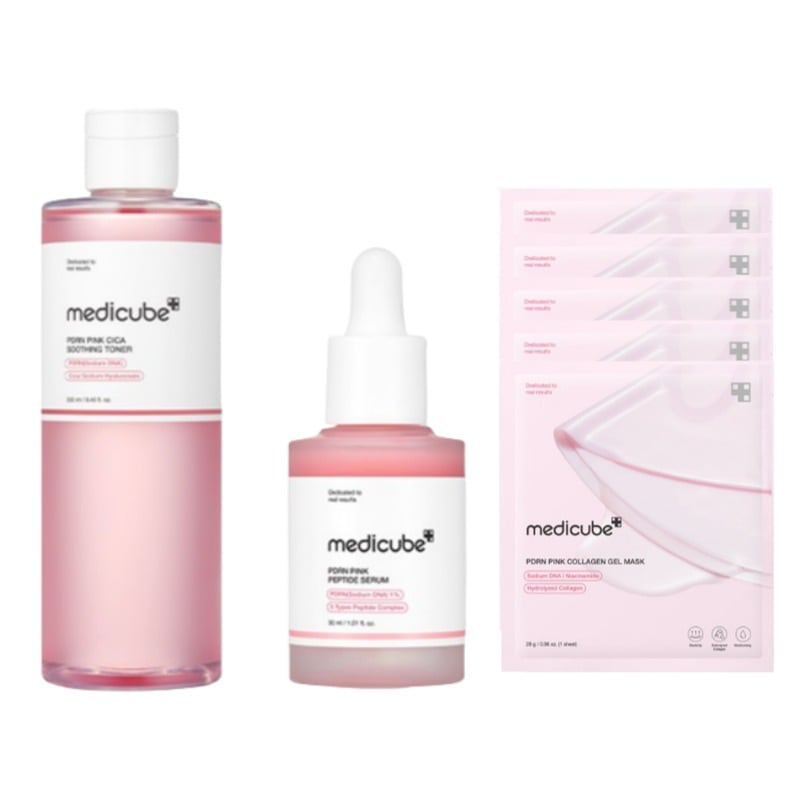 [ピンクコラーゲンゲルマスク 5枚] ピンク PDRN 跡取り Whitening セット(ピンクペプチド アンプル 30ml & ピンクシカ スージングトナー 250ml)