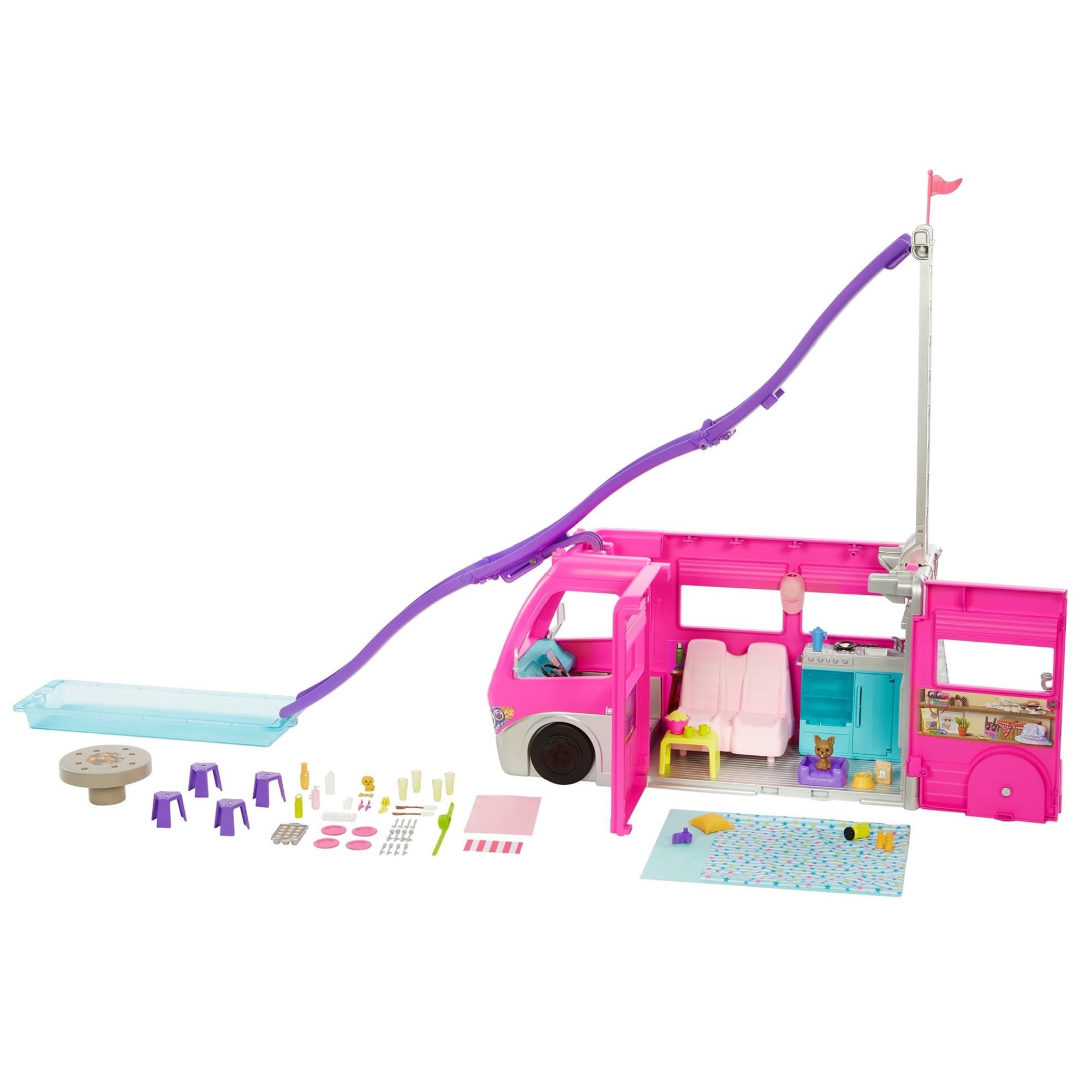 バービー(Barbie) ドリームキャンピングカー おおきなすべりだいつきプールもたのしめる 7つのエリアとこものがいっぱいのくるま ／映画「バービー」に登場！ドール別売り【着せ替え人形】【3才~】