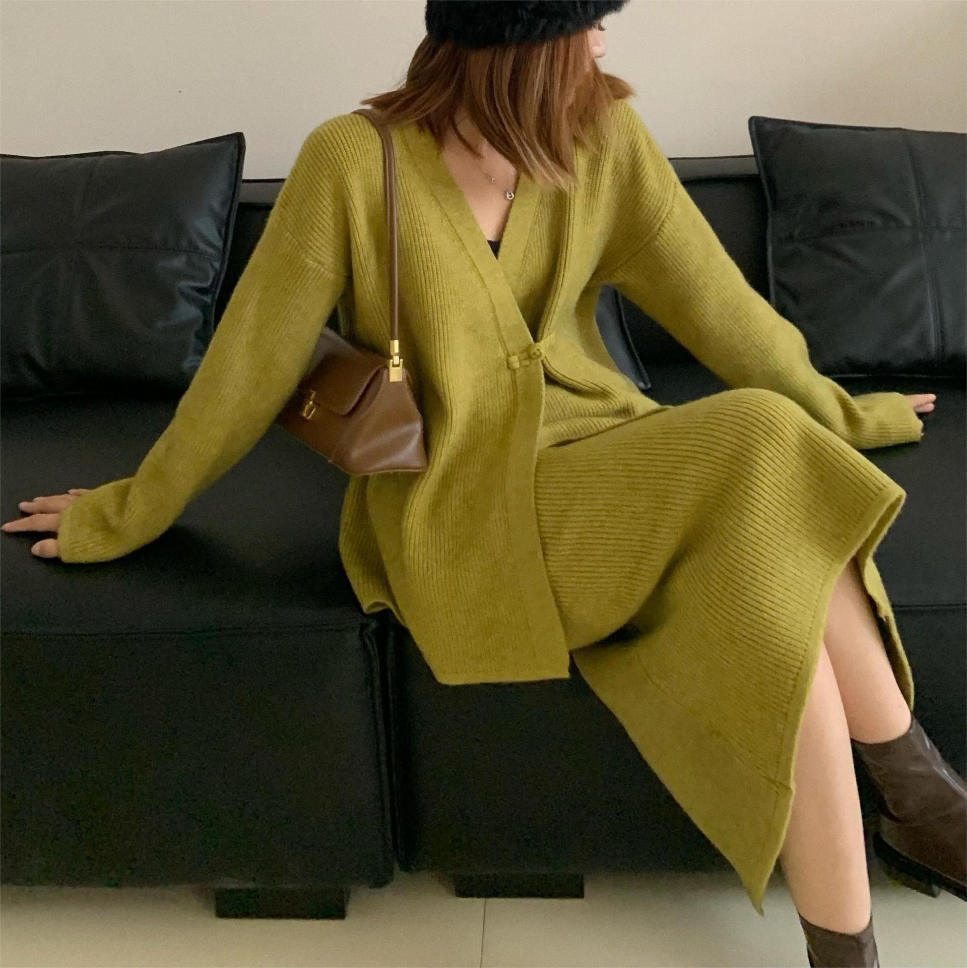 ニットカーディガン 小香風 トップス 上下セット ゆったり ニット タイトスカート