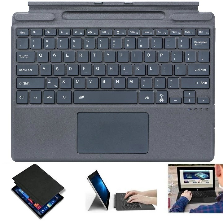 US配列 Microsoft Surface Pro 8/Pro X通用 Bluetooth ワイヤレス キーボード 無線 軽量 薄型 脱着式 電池内蔵 一体型 バックライト付 トラッ