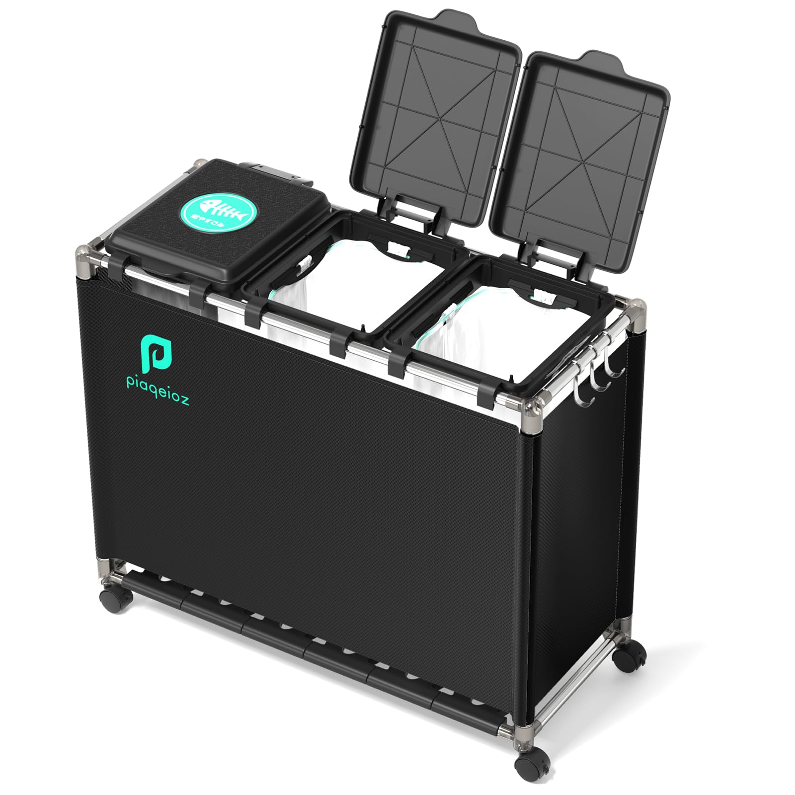 ゴミ袋ホルダー 3分別*30L ゴミ箱 ふた付き レジ袋を隠すゴミ袋スタンド 90L大容量 キャスター付きダストボックス 目隠しダストワゴン ステンレス製 おしゃれ 黒 7,064円