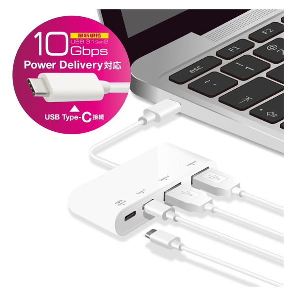 U3HC-A424P10WH USBHUB USB3.1(Gen2) PD対応 Type-Cコネクタ Aメス2ポート Cメス2ポート バスパワー ホワイト メーカー直送