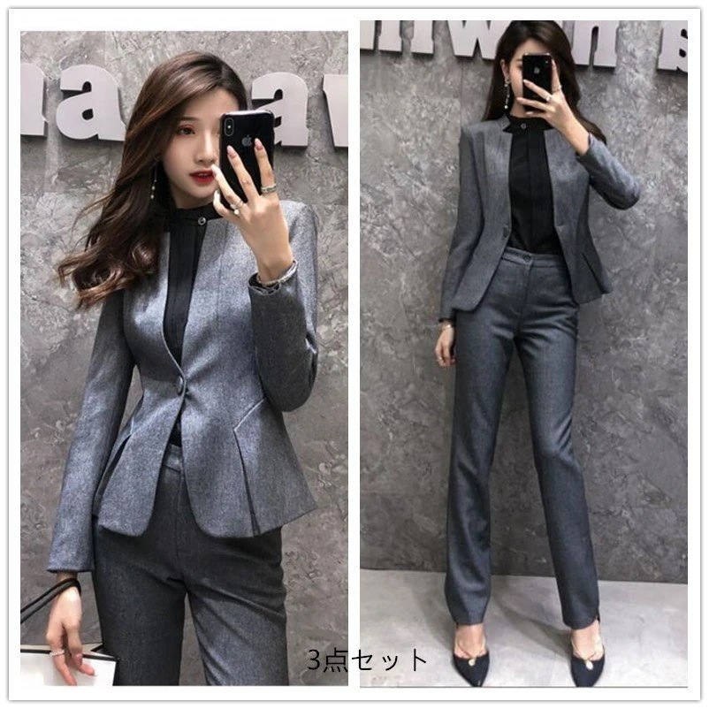 レディースパンツスーツ スカートスーツ セットアップ 3点セットスーツ 着痩せ お洒落 通勤 OL