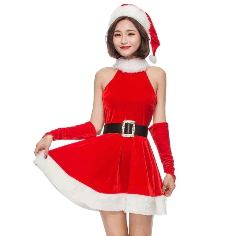 25大人気ハロウィンクリスマスパーティー制服欧米映画テレビセクシー気質女性サンタクロースクリスマスガールコスプレショー服ファッションファスナー個性かわいい仮装舞踏会お衣装を演じる袖なしワン