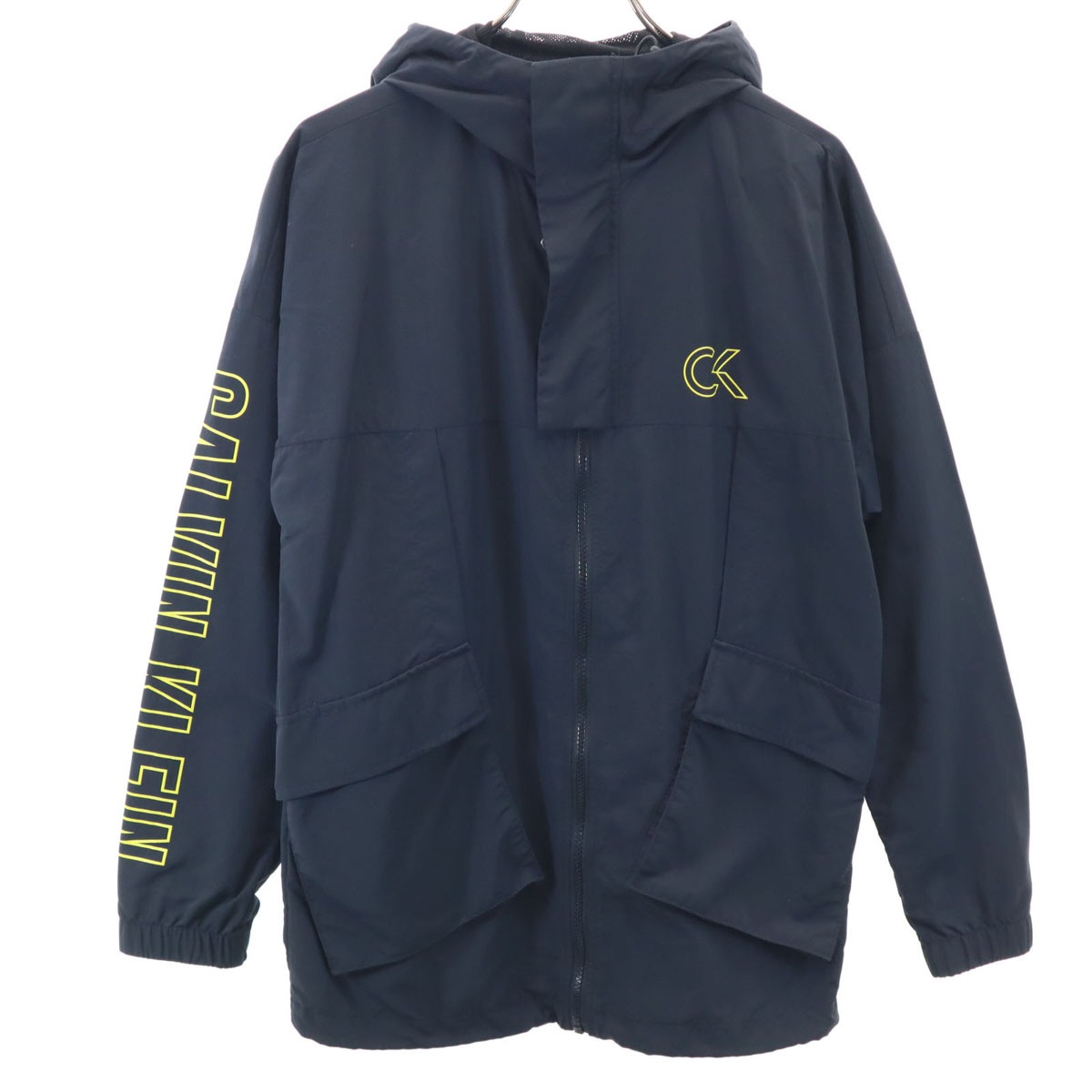 CK CALVIN KLEIN シーケーカルバンクライン ナイロンジャケット S チャコールブラック 裏メッシュ メンズ 古着