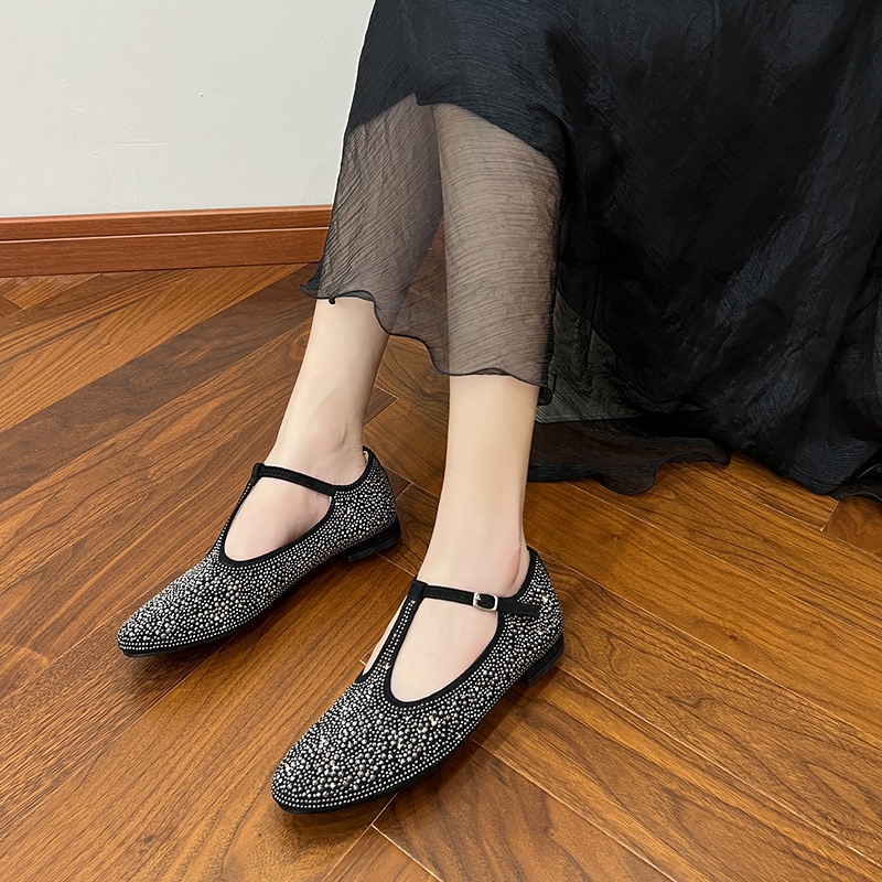 11 星空の空のフルダイヤモンド2025ニッチニューメアリージェーンシューズレディーススプリングブリティッシュスタイルフラットソール快適なスーパーソフトシューズ