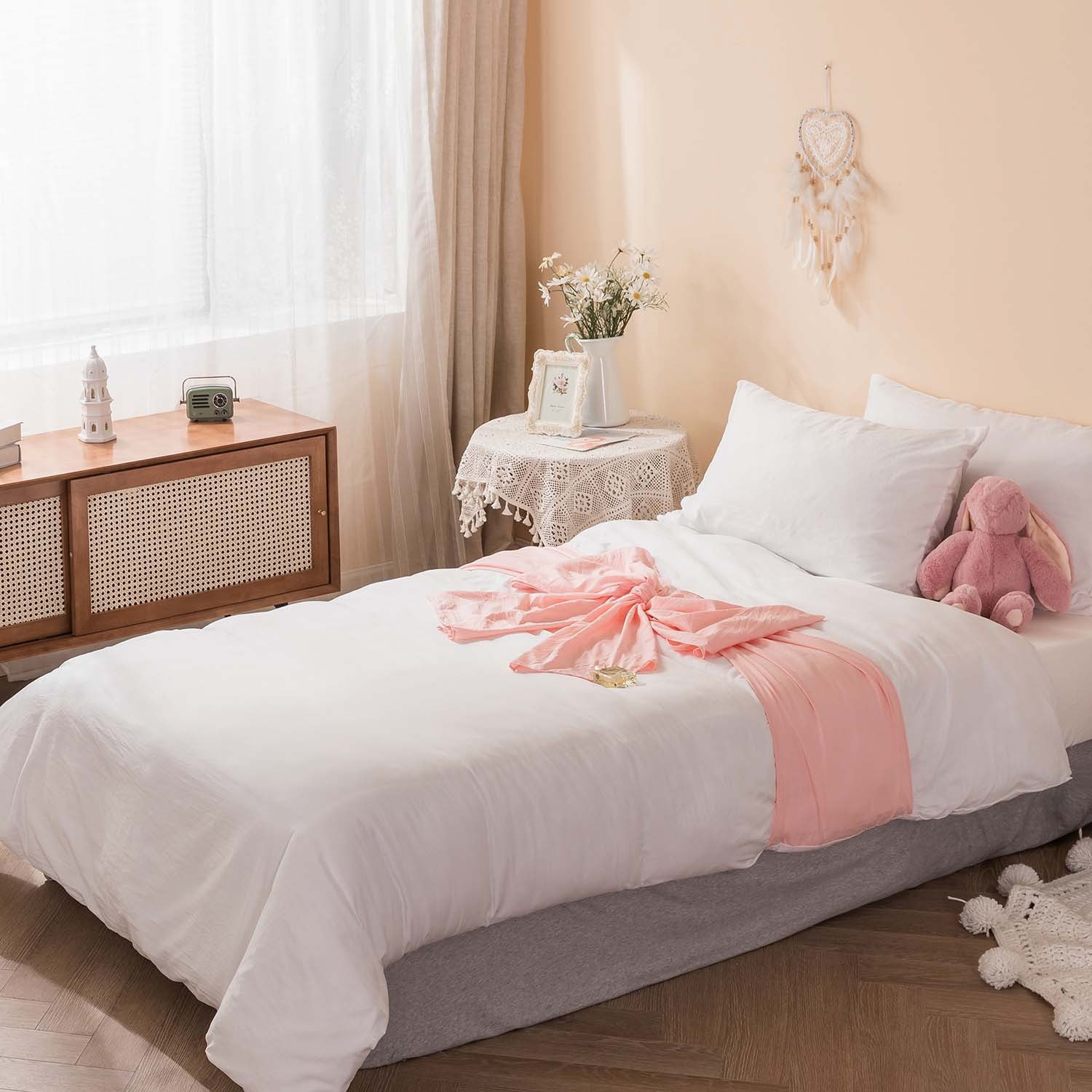 布団カバーセット ベッドカバー ボックスシーツ 布団カバー 寝具 4点セット かわいい ピンク 丸洗
