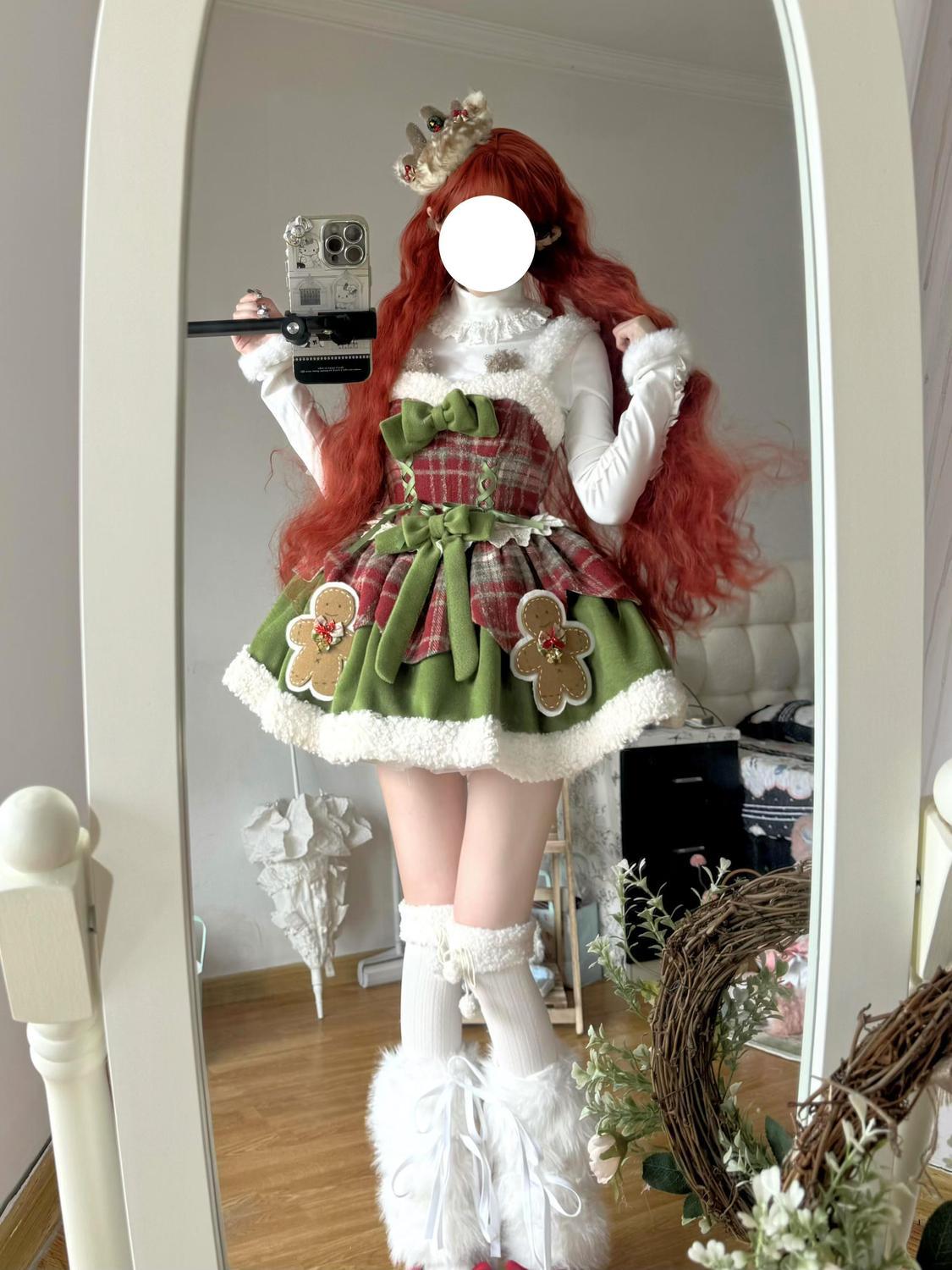 【 3天内迅速な出荷 】サンタ30%までに制限コスプレ 秋冬 スウィート クリスマス ドパミン かわいい 力仕事 ボトムス ポンチョ ジャケット ホルタードレス 三点セット韓国