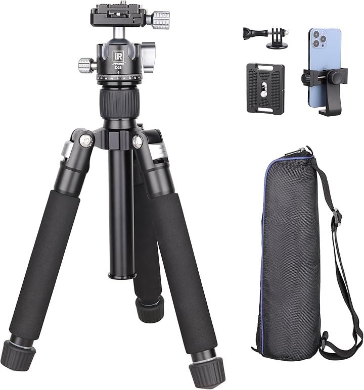 ミニ三脚卓上カメラ三脚 低重心ボール雲台を付き 軽量 アルミ合金 ポータブルトラベル三脚 自由雲台+予備クイックシュー+スマホクリップ付き DSLR 一眼レフ( ミニ三脚＆ボール雲台)
