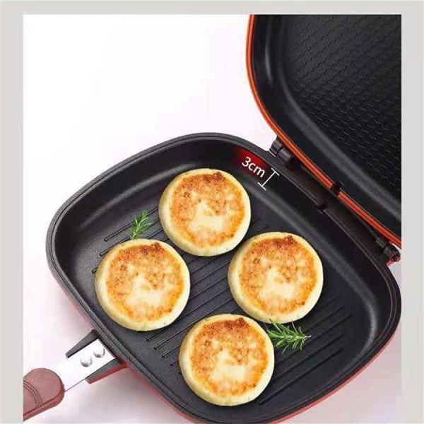 新規販促両面焼きグリルパン 両面フライパン 丸洗い可能 お好み焼き キッチン用 フライパン ガス火専用 ホットクッカーグルメパン ブラウン キッチンアウトドアBB