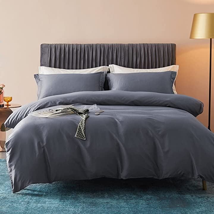 布団かばーシングル 4点セット エジプト超長綿100% 布団カバーセット(グレー, ダブルD)