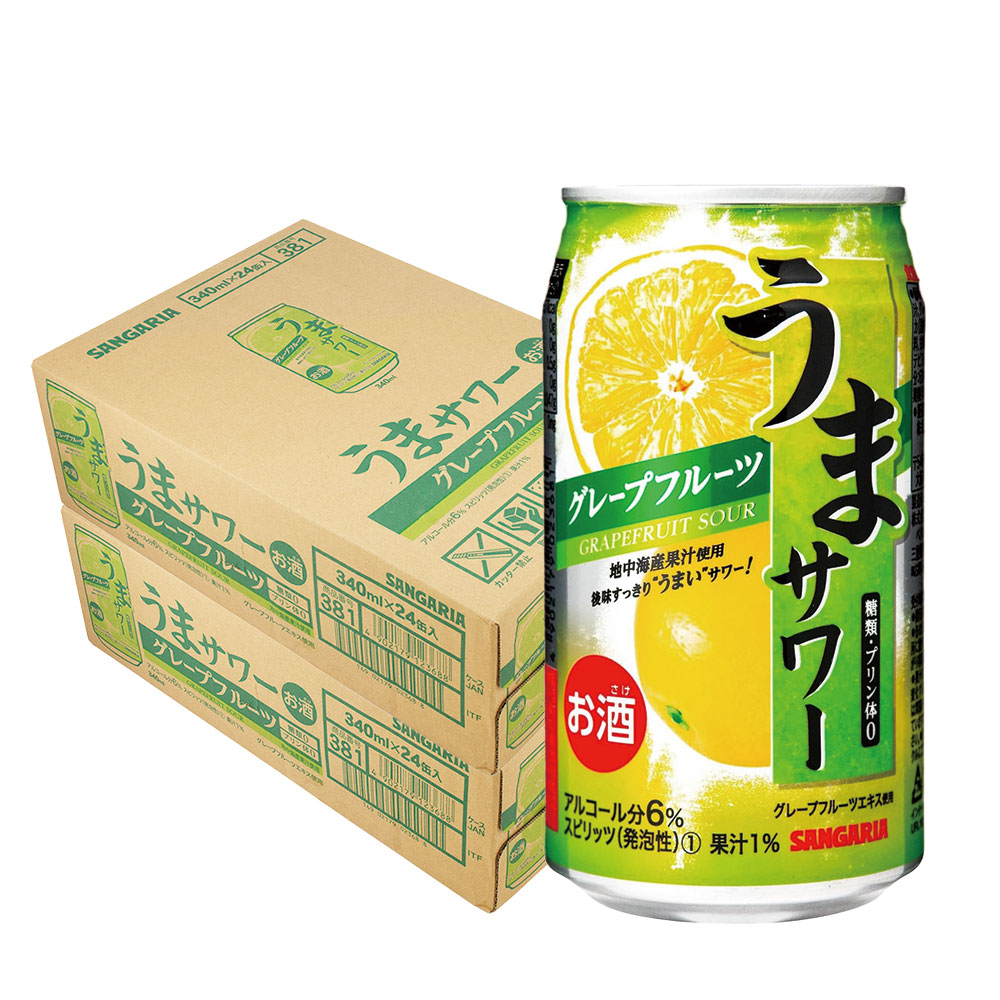 【送料無料】サンガリア うまサワー グレープフルーツ 340ml2ケース【北海道沖縄県東北四国九州地方は必ず送料が掛かります】
