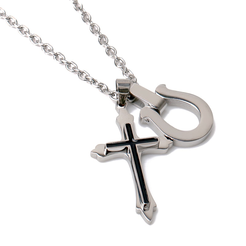 ステンレス クロス 馬蹄ネックレス [n352]
