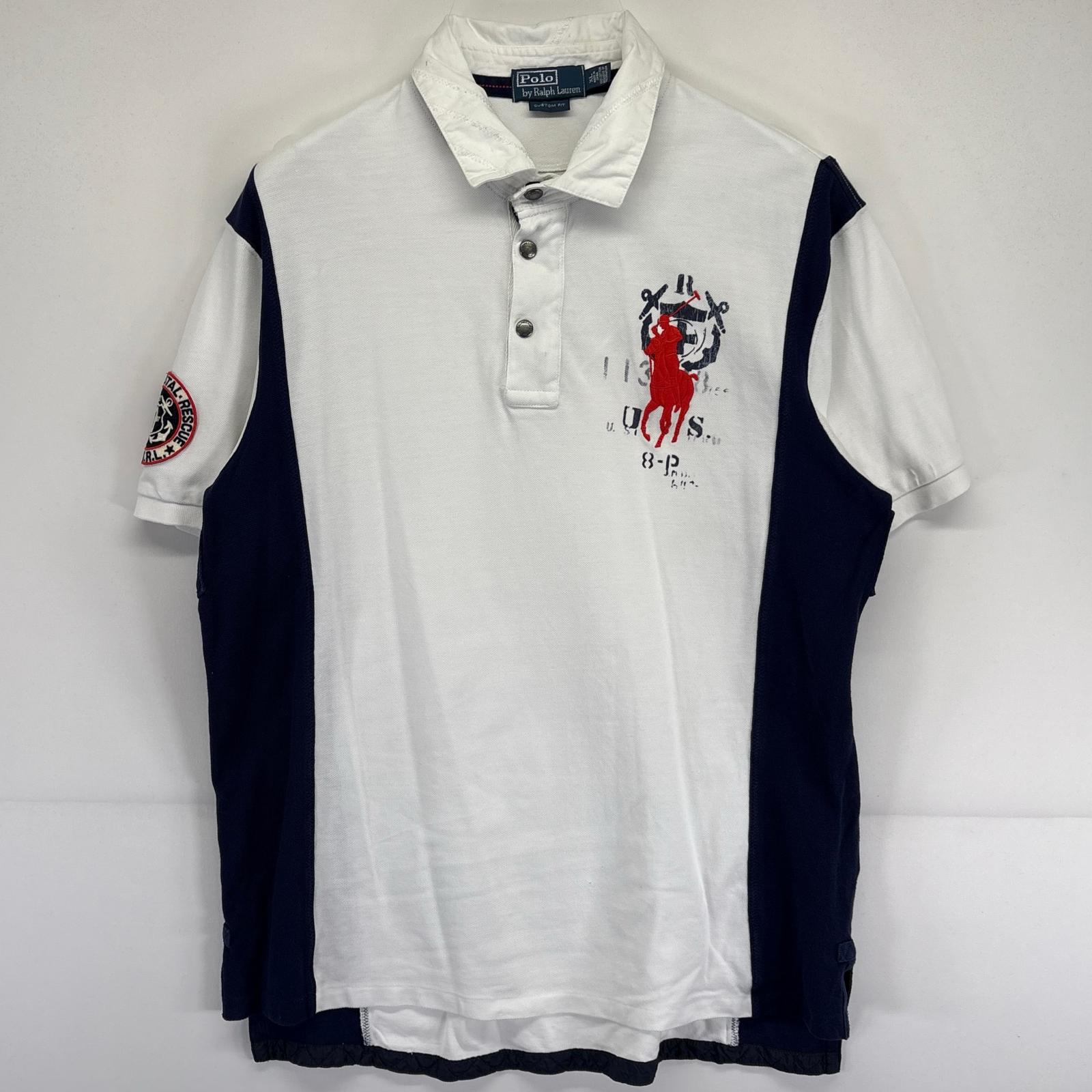 古着 ポロバイラルフローレン Polo by Ralph Lauren 半袖 ポロシャツ 大きいサイズ ラガーシャツ ビックポニー XL ホワイト メンズ 4,400円