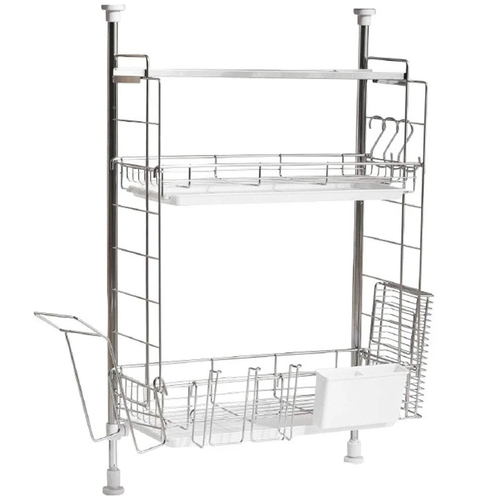 アイリスプラザ 水切りラック 突っ張り かご シンク上 バスケット ステンレス製 2段 スリムサイズ 省スペース シルバー TMR-495