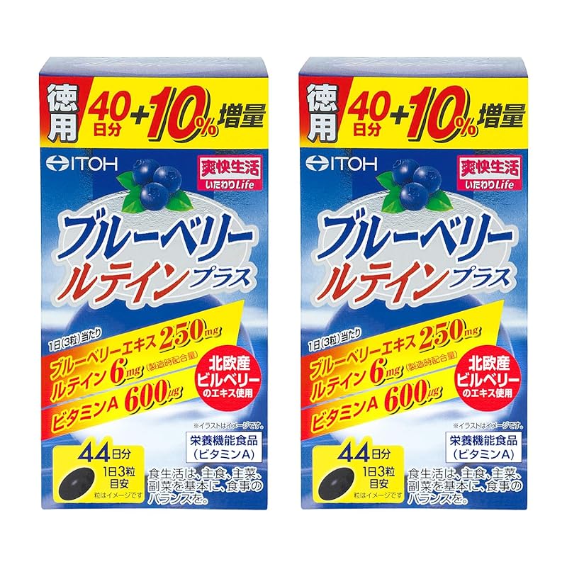 ブルーベリーサプリメント【ブルーベリールテインプラス 徳用約44日分 300mgX132粒】 ブルーベリーエキス ルテイン サプリ ビタミンA【井藤漢方製薬】×2個